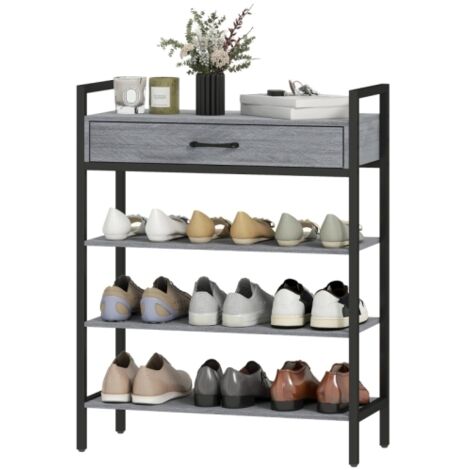 Étagère à chaussures à 4 niveaux, étagère d'entrée pouvant contenir jusqu'à 9 paires de chaussures, panneaux de particules, métal, gris