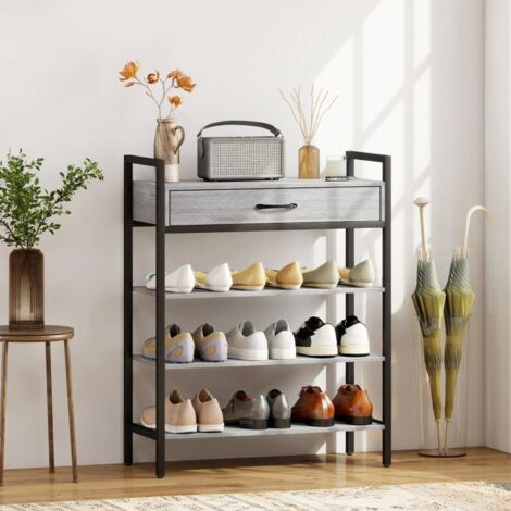 Étagère à chaussures à 4 niveaux, étagère d'entrée pouvant contenir jusqu'à 9 paires de chaussures, panneaux de particules, métal, gris