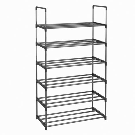 Étagère à chaussures à 4 ou 6 niveaux, rangement à chaussures en métal empilable, noir, pour salon, couloir ou entrée.