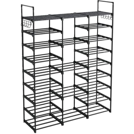 Étagère à Chaussures à 9 Niveaux DIY en métal 50-55 Paires de Rangement de Chaussures avec Crochets pour Salon, Dressing et Couloir - Noir-127  30  58cm 9 Couches et 3 colonnes