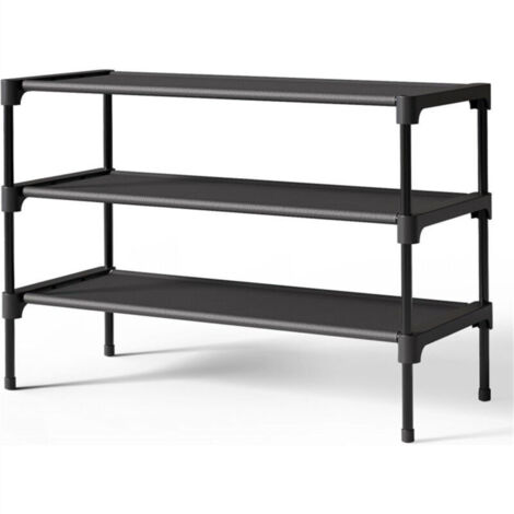 Étagère à chaussures à trois niveaux, peu encombrante, idéale pour les entrées, 70 x 30 x 51 cm, structure en métal, noir
