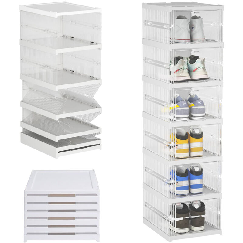 Lifcausal - tagère à chaussures autoportante de 6 couches, boîte de rangement de chaussures pliante diy, Plastique, Anti - poussière, Transparent,