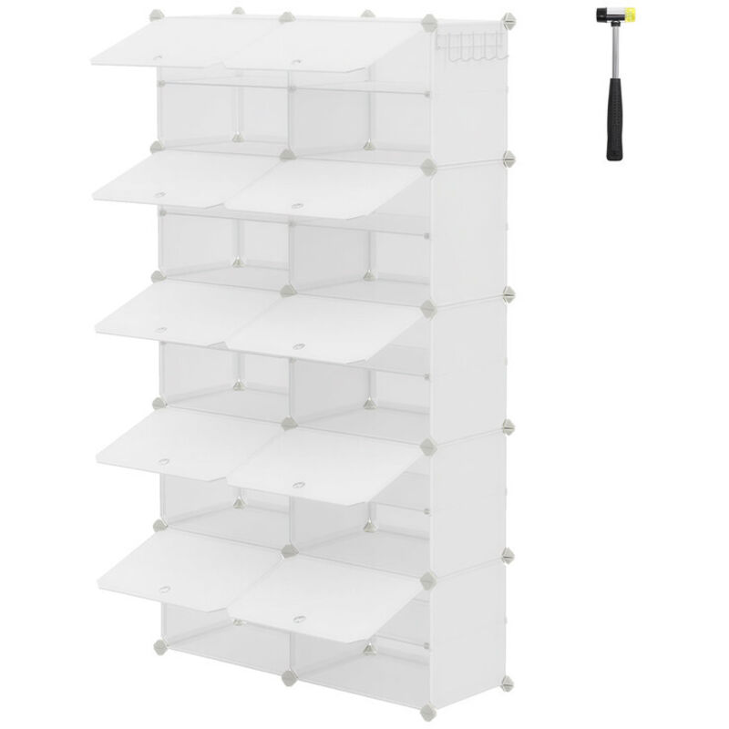 Étagère à Chaussures, 10 Compartiments, pour jusqu’à 40 Paires, pour Vestiaire, Entrée, Modulable, Blanc