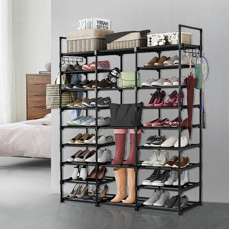 Étagère à Chaussures avec 9 Niveaux, pour 50-55 Paires de Chaussures et Bottes, avec Crochets Polyvalents pour Entrée, Salon