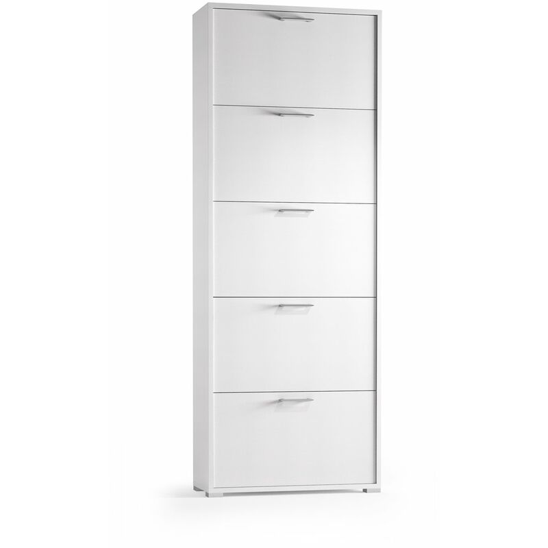 Tagère à chaussures avec cinq portes pouvant accueillir jusqu'à 15 paires de chaussures, blanc