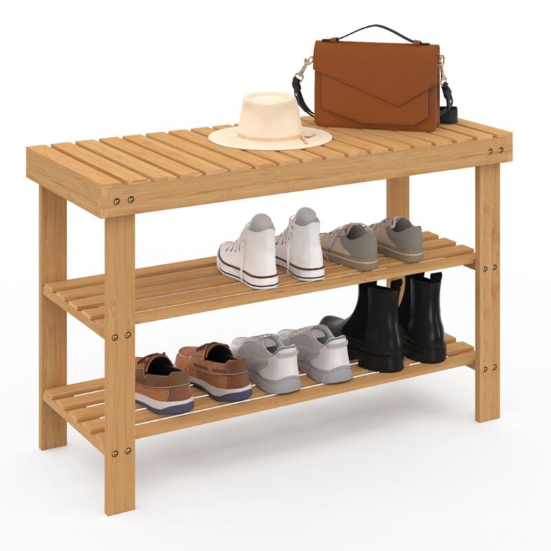 Etagère à chaussures bambou bea 3 niveaux idéale pour entrée et salle de bain