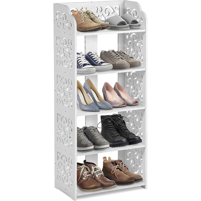 Rapanda - Etagère à Chaussures Blanc à 5 Niveaux Meuble de Rangement de Salle de Bain, Bibliothèque Ajourée, Organisateur de Rangement sur Pied,