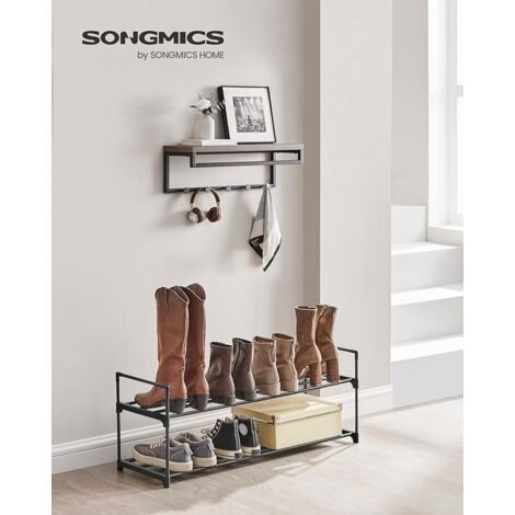 Étagère à Chaussures de 2 Niveaux, Porte-chaussures en Métal pour 10 Paires de Chaussures, pour Salon, Entrée, Couloir et Vestiaire, 92 x 30 x 33 cm, Noir