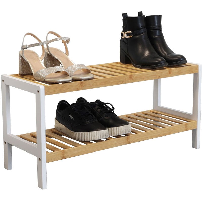 Vivol - Etagère à chaussures en bambou à 2 niveaux