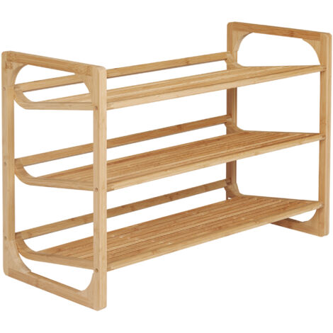 Étagère à chaussures en bambou à 3 niveaux, pouvant contenir 9 paires de chaussures, idéale pour l'entrée, 76 x 33 x 51 cm, couleur naturelle.
