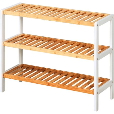 Étagère à chaussures en bambou Michigan,  Blanc, 70 x 25 x  55 cm
