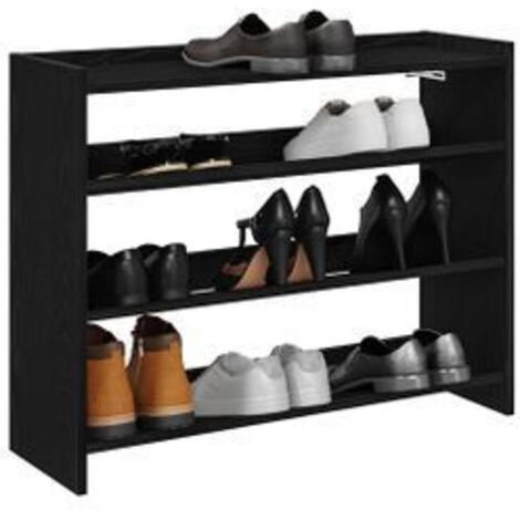 Étagère à chaussures en bois Manda L 80 x H 62cm - Rangement 3 niveaux-Noir