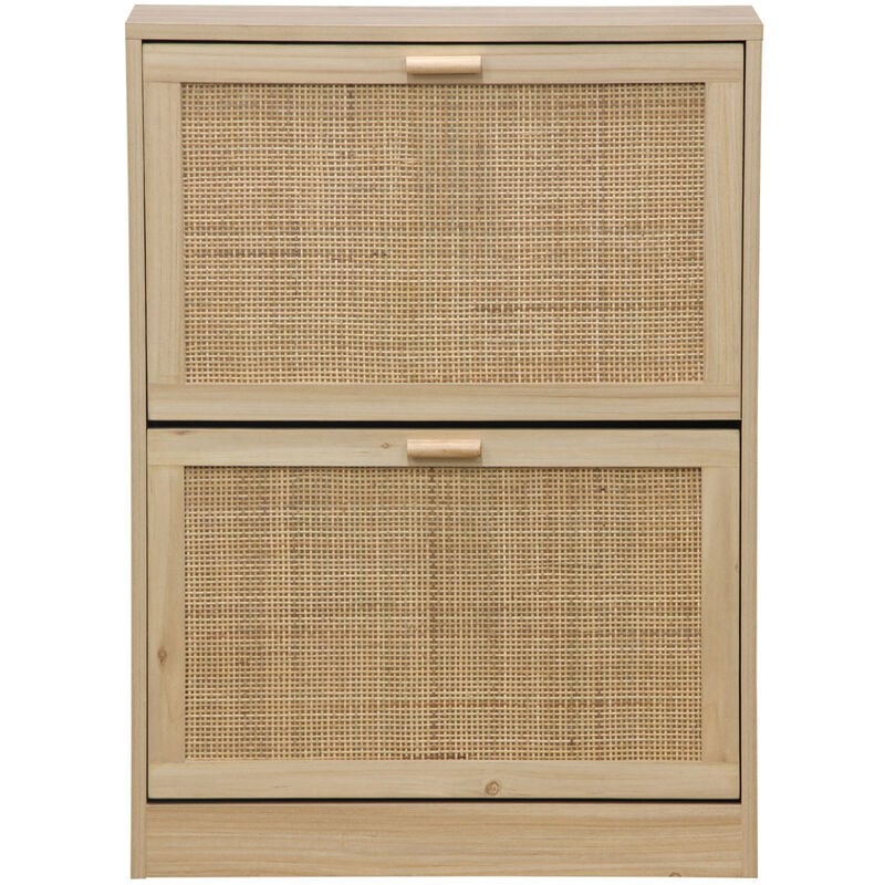 Etagère à chaussures en décor pin coloris naturel avec 2 portes - Longueur 60 x profondeur 24 x hauteur 82 cm Pegane