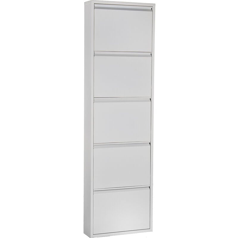 Fijalo - Meuble à Chaussures en Métal 5 Tiroirs Blanc Mat 50X15X170 Cm