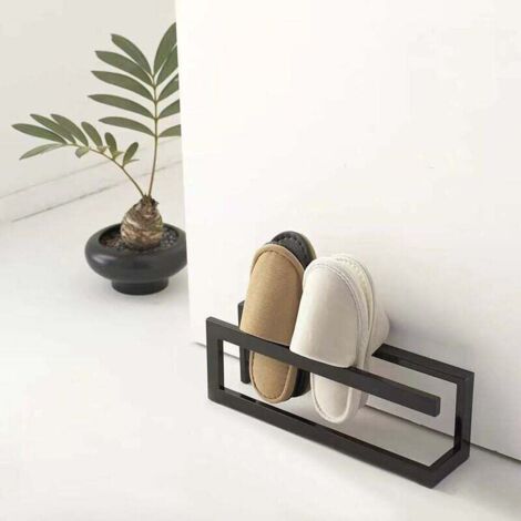 Étagère à chaussures en métal, étagère à chaussures étroite, noire, robuste, rangement de chaussures, pour entrée, couloir, chambre, espace extérieur, 42 x 10 x 14 cm - noir