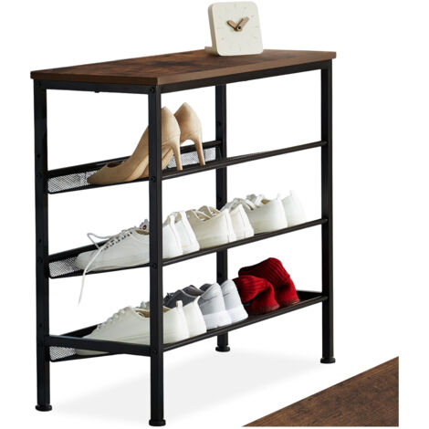 Étagère à chaussures en panneau de fibres 75,5x30,5x69,5cm bois foncé