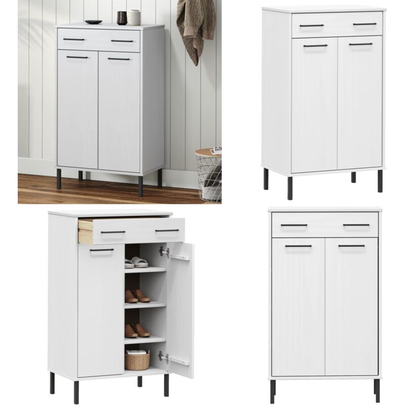 Tagère à chaussures et pieds en métal Blanc Bois de pin oslo - Meuble à Chaussures - Étagère à Chaussures - Rangement Chaussures - Armoire à