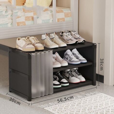 Étagère à chaussures Étagère à chaussures simple à trois niveaux avec rideau sur la porte - Noir