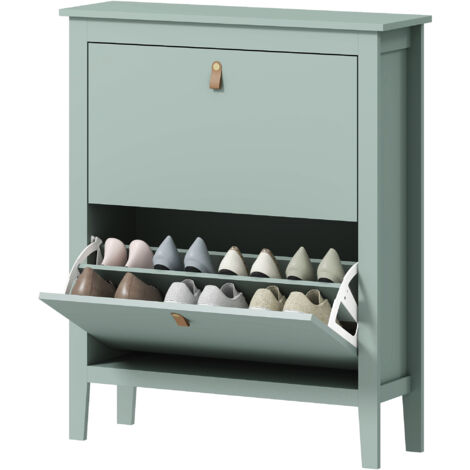 Étagère à chaussures étroite avec 2 tiroirs pour 14 paires de chaussures, pointure 44 (EU), et étagères réglables, 80 x 24 x 95,5 cm, verte