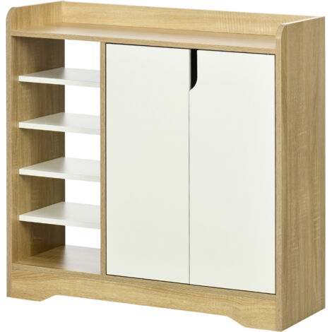 Étagère à chaussures étroite de style moderne pour 13 paires de chaussures, idéale pour une entrée (80 x 30 x 80 cm), coloris naturel et blanc.