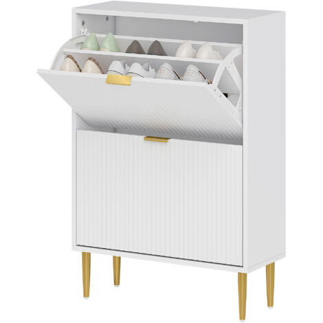 Étagère à chaussures étroite pour 12 paires de chaussures, avec 2 tiroirs à rabat et étagères réglables, 60 x 24 x 91,5 cm, blanche