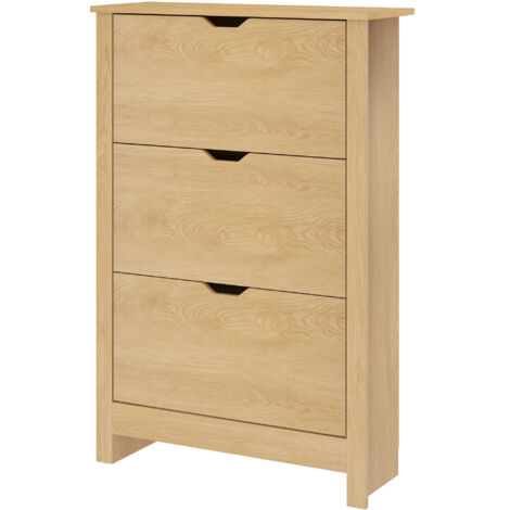 Étagère à chaussures étroite pour 18 paires, 3 tiroirs et 2 étagères réglables et amovibles, 72 x 26 x 112 cm, couleur naturelle