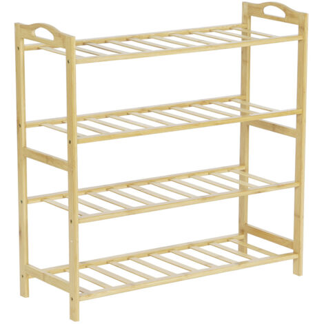 Etagère à chaussures, meuble à chaussures en bois coloris naturel - longueur 67 x profondeur 26 x Hauteur 68 cm