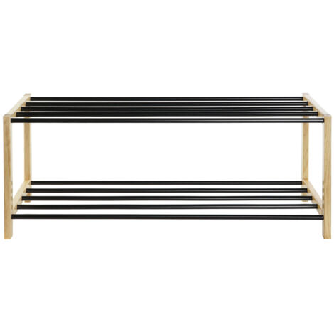 Etagère à chaussures, meuble à chaussures en bois de pin naturel et métal noir  - longueur 80 x profondeur 31 x Hauteur 32 cm