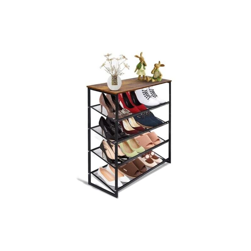 SNQ - tagère à Chaussures, Meubles à Chaussures à 5 Niveaux, Porte-Chaussures, Plat ou Incliné, Étagère de Rangement pour Entrée, Salon, Chambre,