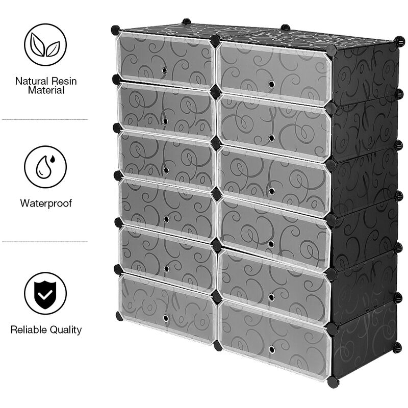 Skecten - Etagère à Chaussures Meubles Armoires Chaussures Avec Portes Plastique, 12 Casiers Facile à Monter, Etagère de Rangement Pratique