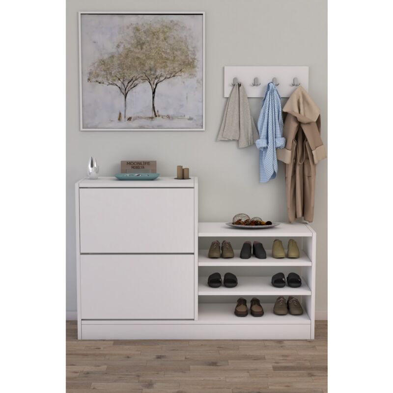 Epikasa - tagère à Chaussures Micah, Panneau Aggloméré Mélaminé, Blanc, 24x120x83 cm