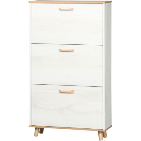 Étagère à chaussures moderne avec 3 tiroirs abattants pour 12 paires de chaussures, idéale pour une entrée (70 x 23,5 x 122 cm, blanche).