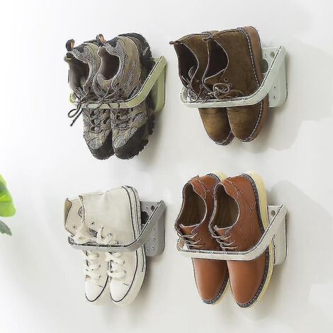 Étagère à chaussures murale pliable en 4 pièces, étagère suspendue pliable pour le rangement des chaussures, 4 pièces grises.