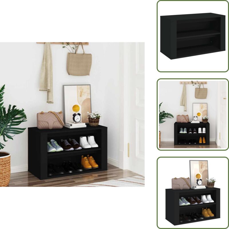 Tagère à chaussures Noir 75x35x45 cm Bois d'ingénierie - Etagere à Chaussures - Rangement Chaussures - Meubles Entrée - Meuble Chaussure