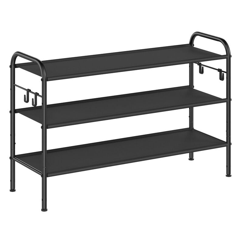 Songmics - tagère à Chaussures, Organiseur de Chaussures à 3 Niveaux, en Métal avec 4 Crochets Latéraux, pour 15 Paires, Réglable en Hauteur, pour