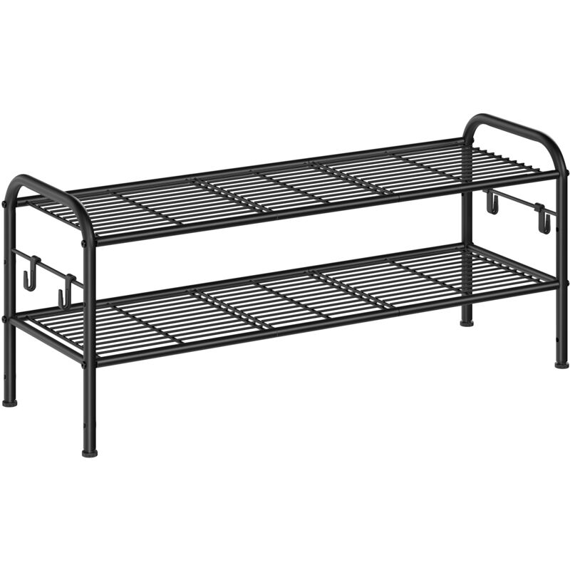 Songmics - tagère à Chaussures, Organiseur de Chaussures à 2 Niveaux, en Métal avec 4 Crochets Latéraux, pour 10 Paires, Réglable en Hauteur, pour