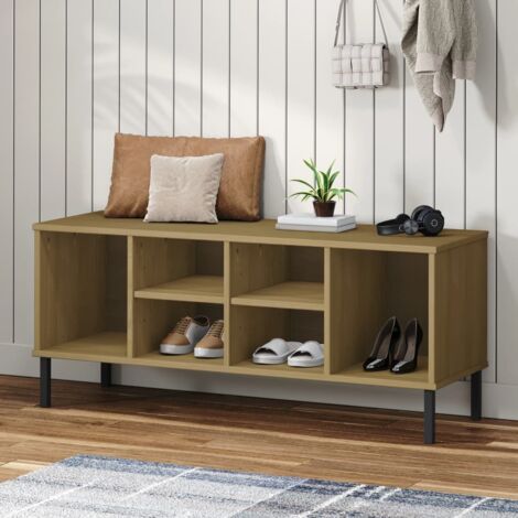 Étagère à chaussures pieds en métal-Meuble à chaussures-Étagère de rangement Brun 106x35x45 cm Bois OSLO 533413
