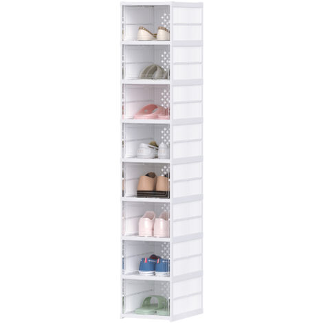 Étagère à chaussures pliable et empilable à 8 niveaux avec panneau transparent, blanche