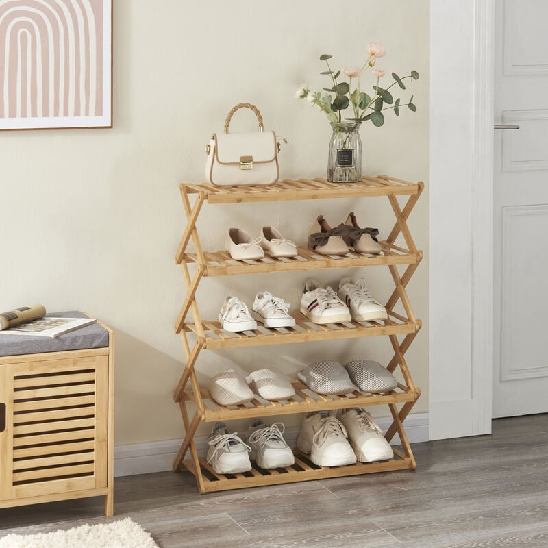 [en.casa] - tagère à chaussures pliable Fitzbek bambou 89 x 67 x 26 cm naturel