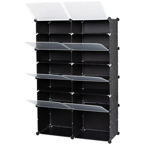 Étagère à chaussures portable à 7 niveaux, 28 paires, 14 grilles, étagère de tour, meuble de rangement extensible pour talons, bottes, pantoufles, noir