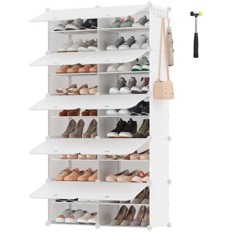 Songmics - tagère à Chaussures, Rangement pour Chaussures à 10 Compartiments, pour Vestiaire, Entrée, pour 40 Paires, Modulable, Blanc Nuage