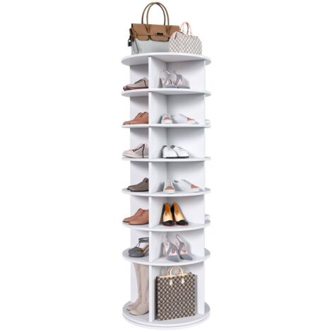 Étagère à chaussures rotative 7 niveaux-360° autoportante-gain de place 28 paires-base surélevée pour bottes-blanche-60x60x184cm