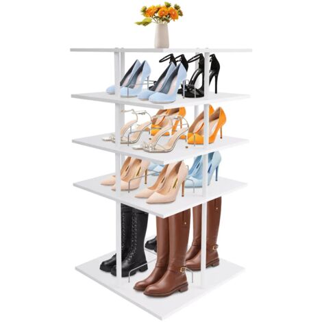 Étagère à Chaussures rotative à 4 Niveaux, Organisateur de Rangement de Chaussures tournant à 360°, étagère à Chaussures en Bois, Étagère à Chaussures pour entrée, Chambre et couloir (blanc)