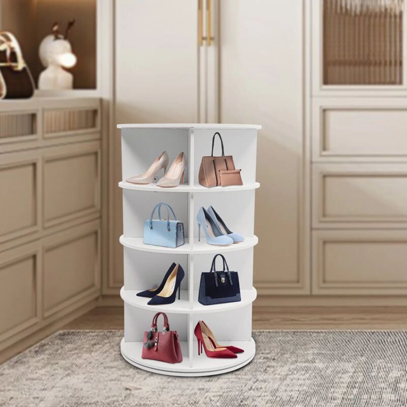 Étagère à chaussures rotative à 4 niveaux, présentoir à chaussures rotatif à 360°, étagère à chaussures sur pied, carrousel de rangement vertical