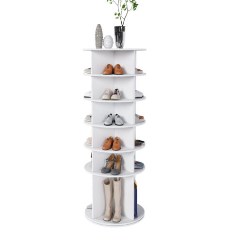 Étagère à chaussures rotative à 6 niveaux avec rotation à 360° pour 24 paires de chaussures, étagère extra haute pour bottes, blanche, 60 x 60 x 161 cm