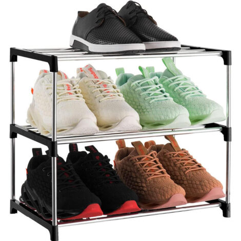 Étagère à chaussures simple noire à trois niveaux, facile à assembler, armoire à chaussures noire à la porte de la maison pour le rangement