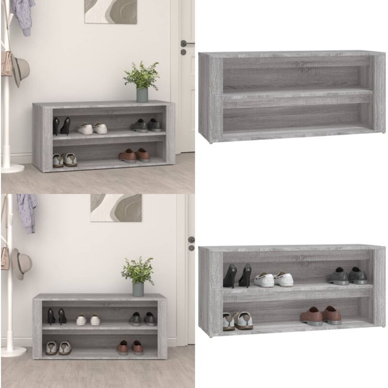 Tagère à chaussures Sonoma gris 100x35x45 cm Bois d'ingénierie - Etagere à Chaussures - Rangement Chaussures - Meubles Entrée - Rangement Intérieur