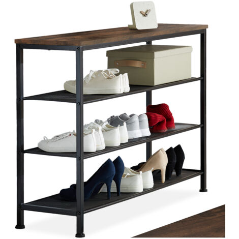 Étagère à chaussures style industriel 100x305x725cm bois foncé