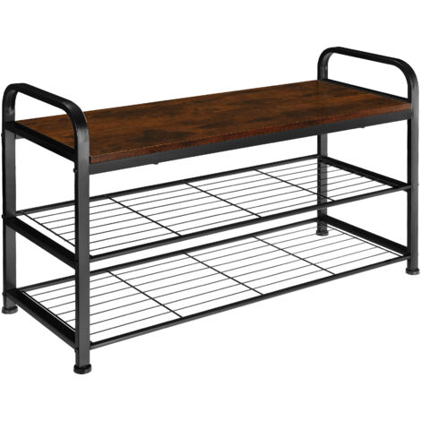 Étagère à chaussures style industriel 91x36x55 cm bois foncé en acier