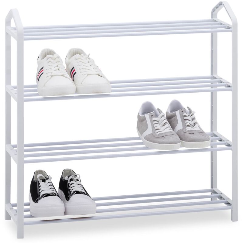 Idimex - tagère à chaussures tralee à quatre niveaux, en métal et plastique blanc